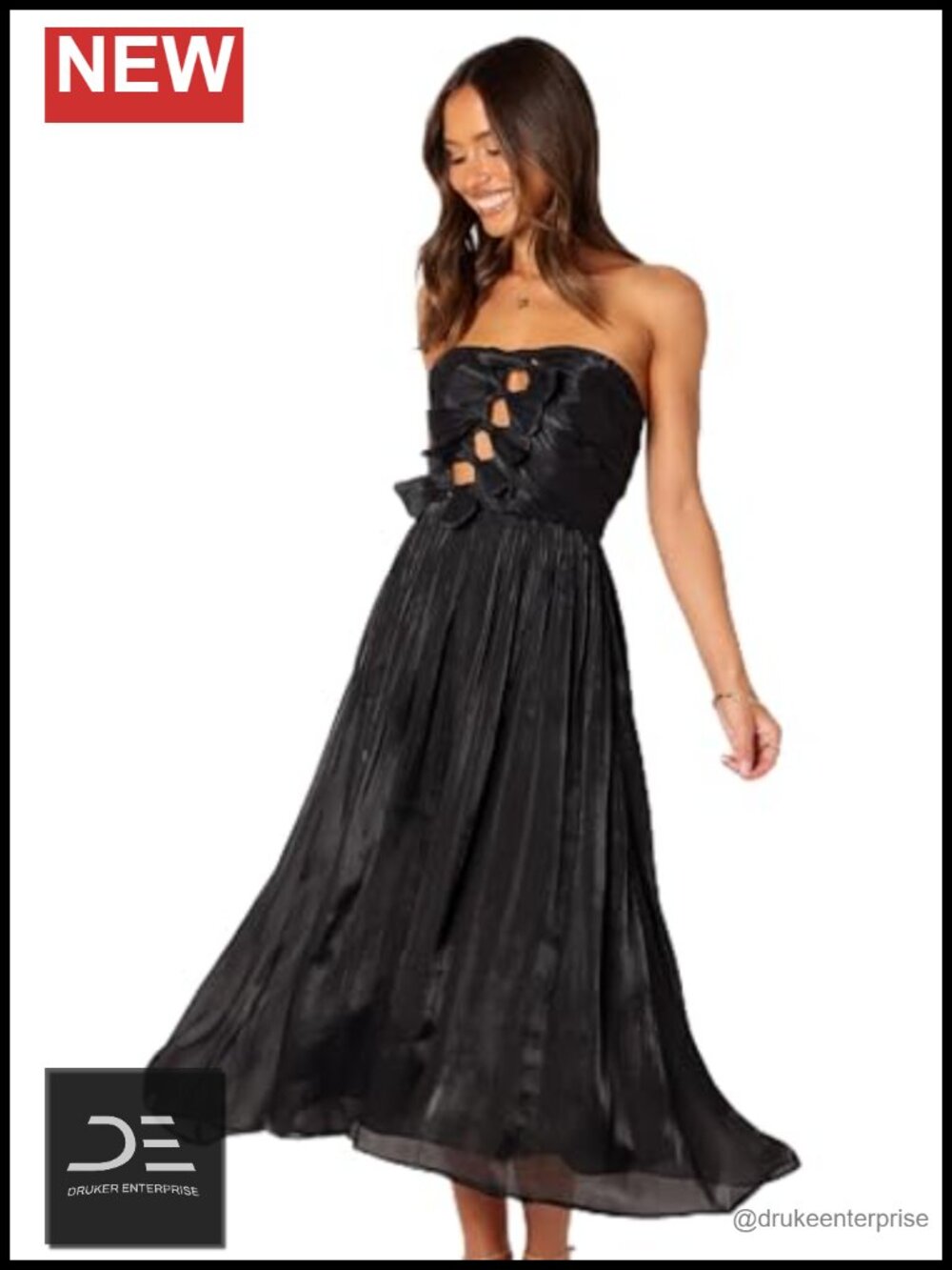Strapless Midi Dress with Bow Cutout